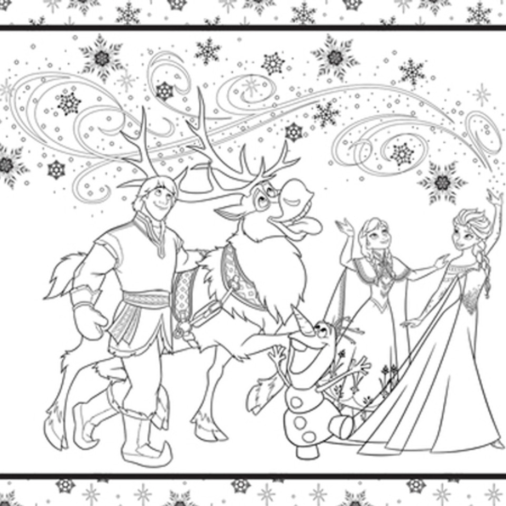 Frozen Coloring Collection-Main Characters Cotton Fabric 45" x 70"